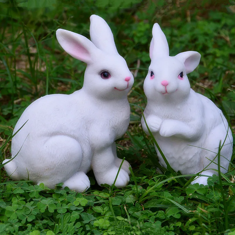

1Pc / 2Pcs Resin Garden Decoration Outdoor Cute Bunny Rabbits Animal Figurine Craft Ornament Statue