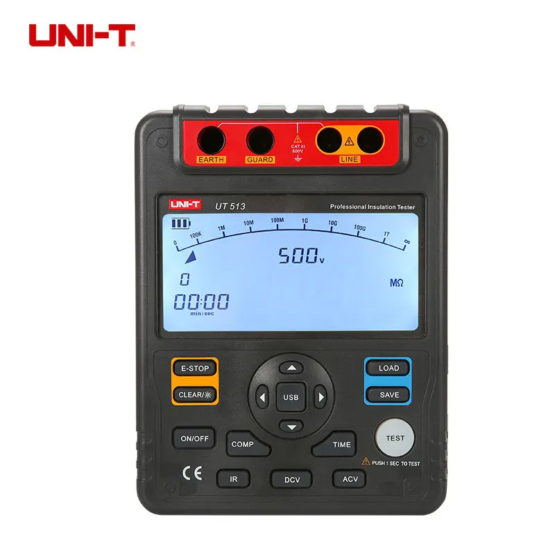 

UNI-T UT513 Auto Range Digital Insulation Resistance Testers Meter Megohmmeter Megger Voltmeter 5000V 1000Gohm USB Interface