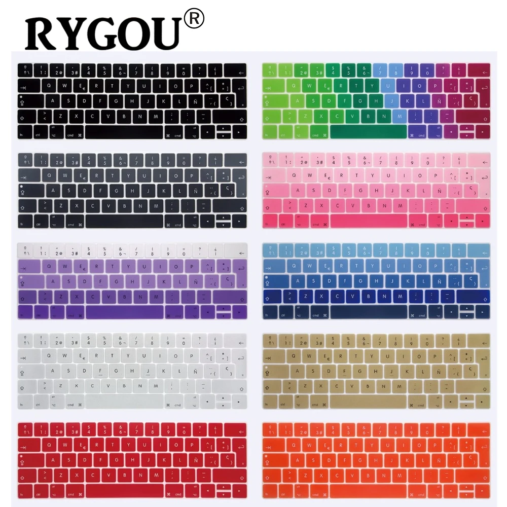 

EU Layout Spanish Keyboard Cover For New Macbook Pro 13 15 inch with Touch Bar A1706 A1707 A1989 A1990 Silicone Protective Skin