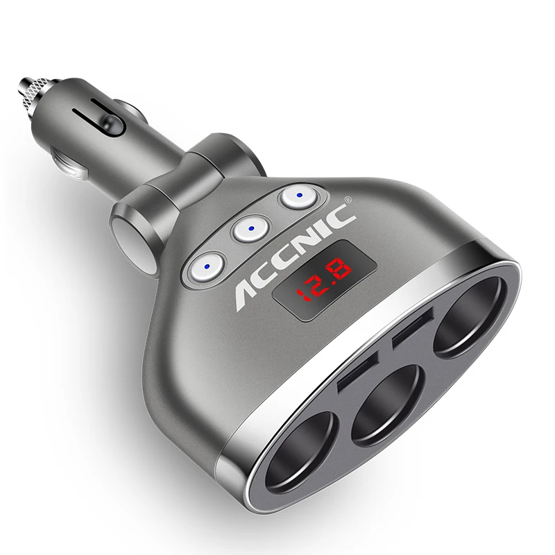 ACCNIC 3 in 1 Dual USB Car Cigarette Lighter Socket Splitter Plug 3 Cigarette Lighter Car USB Voltage Monitor For iPhone Samsung