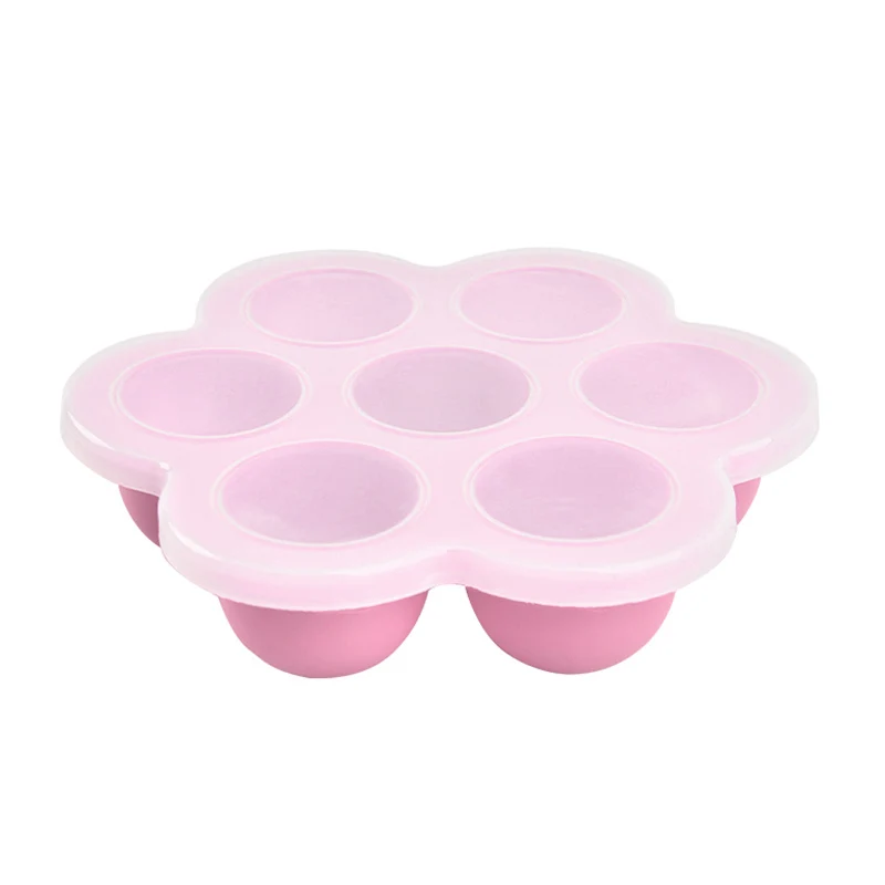 

7 Cavity Silicone Egg Bite Mold Baby Food Storage Container Ice Cube Reusable Freezer Tray With Lid QP2