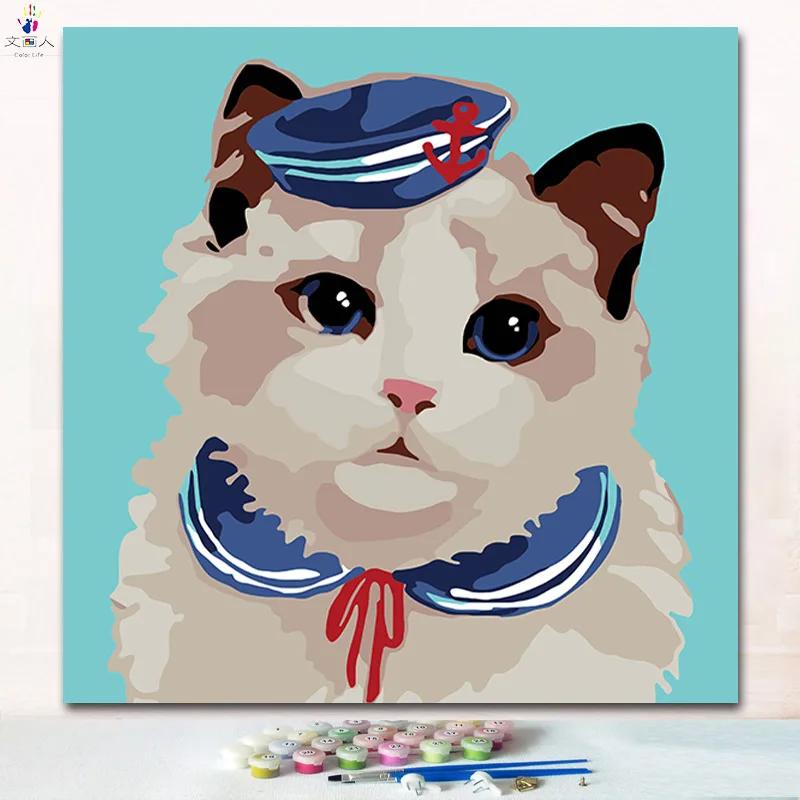 Животные Кошки в чашке цифровая картина маслом раскраска Цифры Картины по номерам с цветами и кистью для детей обучения краски - Цвет: 7171 cat19