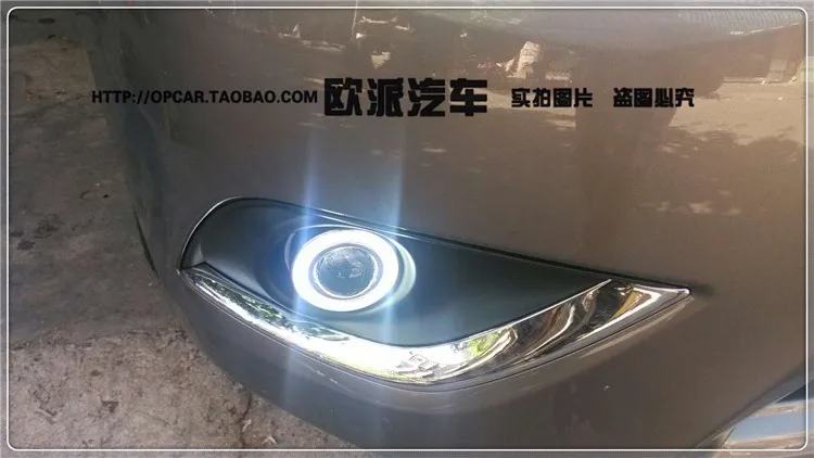 LED DRL daytime running light COB angel eye, projector lens fog lamp with cover for nissan versa sunny 2014-15, 2 pcs