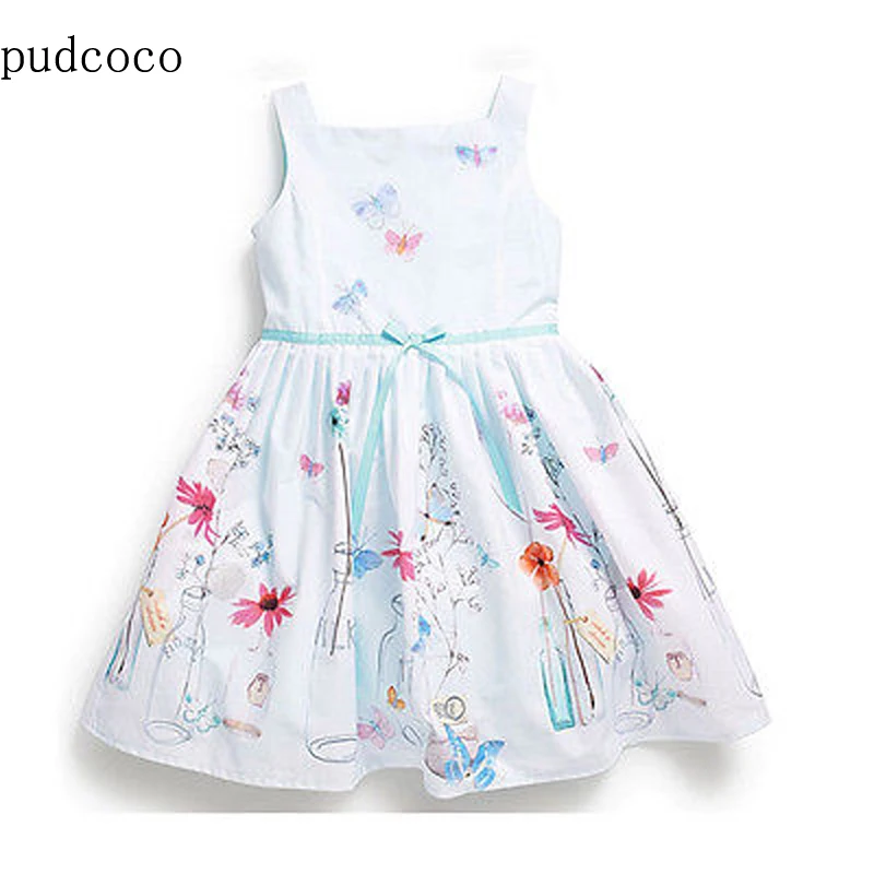 

Baby Kids Girls Lastest Fashion Dress Sleeveless A-Line Cotton Bow Flower Dress White Small Fresh Summer Gown Dresses 1-7Y