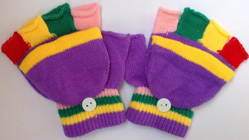 Новые зимние теплые разноцветные варежки, детские перчатки, теплые вязаные детские перчатки без пальцев для мальчиков и девочек, От 1 до 4 лет