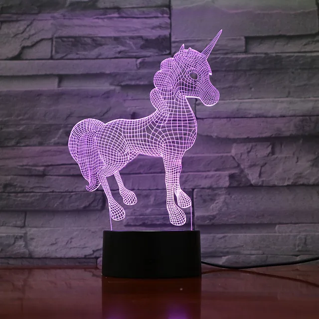 2019 New Animal Kawaii Unicorn 3D LED LAMP NIGHT LIGHT Multicolor RGB Bulb Christmas Decorative Gift
