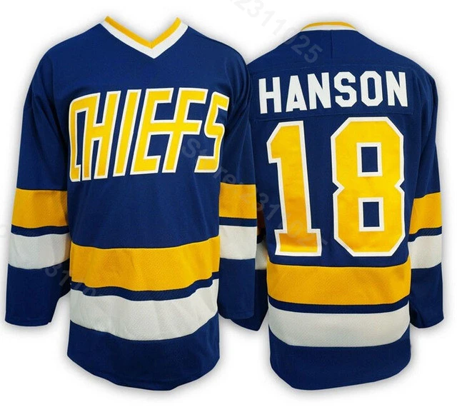 

Ediwallen Men Ice Hockey 18 Jeff Hanson Slap Shot Movie Hanson Brothers Charlestown Jerseys Blue White Breathable High Quality