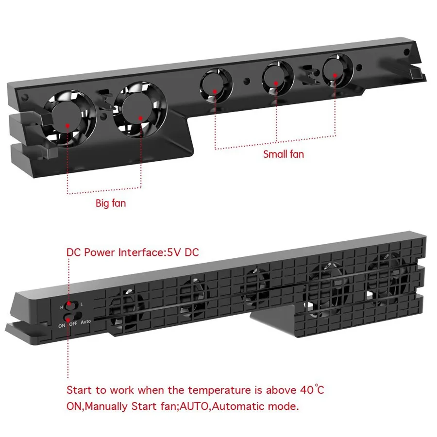 DOBE PS4 Pro Cooling Fan External 5 Cooler Fan Super Turbo Temperature Cooling USB Cable for Playst