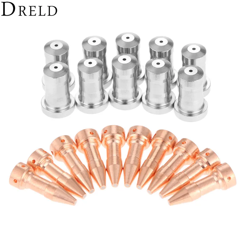 DRELD 20pcs/set Electrodes 33366XL+Nozzle 33418 for PT-23 PT-27 Plasma Cutting Torch Consumable 80A Replacement Consumable Parts DRELD 20pcs/set Electrodes 33366XL+Nozzle 33418 for PT-23 PT-27 Plasma Cutting Torch Consumable 80A Replacement Consumable Parts