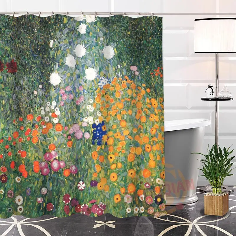 Экологичный уникальный Климт Знаменитые Картины ткань современная занавеска для душа Ванная комната Водонепроницаемый для себя H0220-37 - Цвет: Зеленый