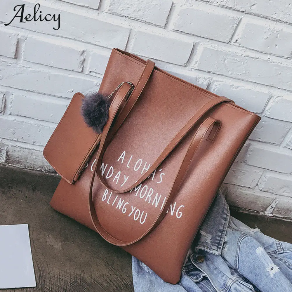 

Aelicy 2pcs pu leather bag female famous brand bag women luxury 2018 zipper letter pattern ladies women's purses and hand bags
