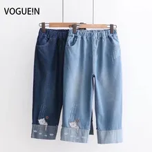 VOGUEIN новые женские милые вышитые кот карманы джинсы капри брюки