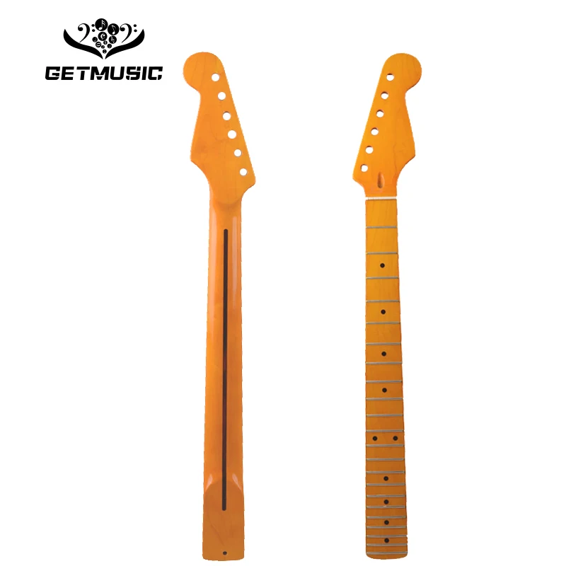 

22 Fret Yellow Gloss Maple Guitar Neck Left hand Maple Fingerboard with Black Dot for ST FD Electric Guitar Replacement