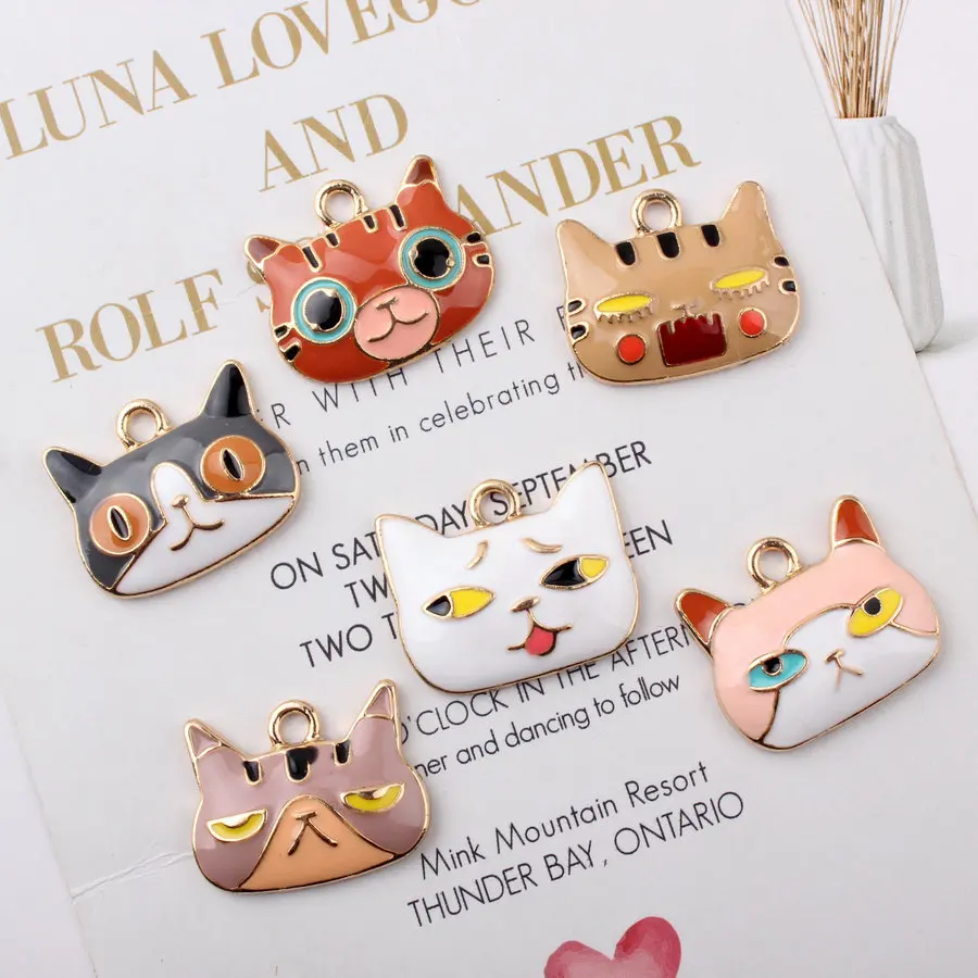 

10pcs 20x25mm enamel cat head charm animal charms for jewelry making and crafting charm fashion pendant