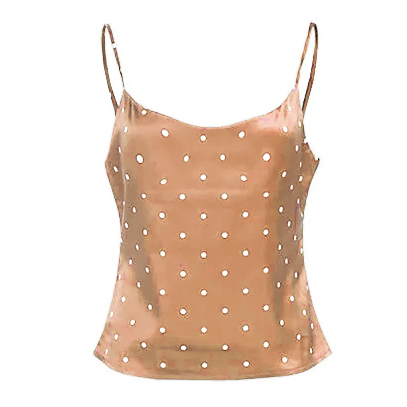 Sexy Women Polka Dot Satin Silk Tank Tops Female Camisas Sleeveless Top Female Summer Topicals For Women Vest R15 (4)