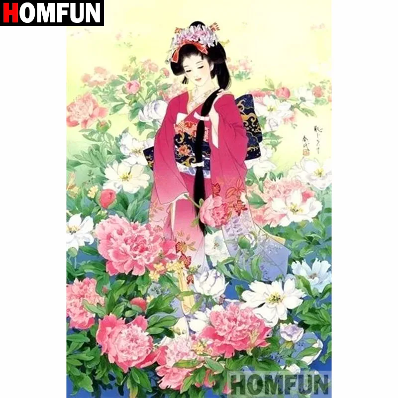 HOMFUN Full Square/Round Drill 5D DIY Diamond Painting &quotJapanese geisha&quot 3D Embroidery Cross Stitch Home Decor A20169 | Дом и сад