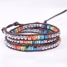 Chakra Bracelet Jewelry Handmade Leather Wrap Bracelet Multi Color Spare Crystal Beads Natural Stone Bracelet
