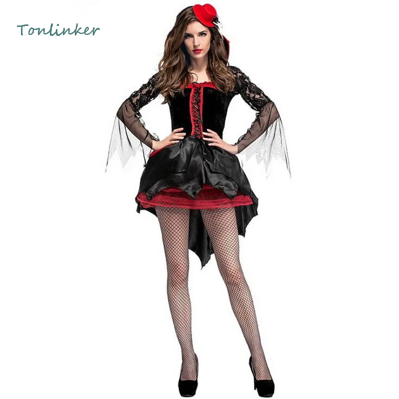 

Halloween Adult Women Deluxe Gothic Vampire Costume Fantasia Cosplay Dress Queen Clothing