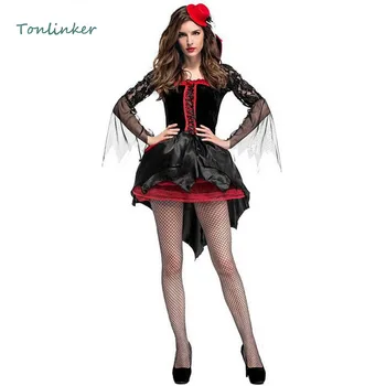 

Halloween Adult Women Deluxe Gothic Vampire Costume Fantasia Cosplay Dress Queen Clothing