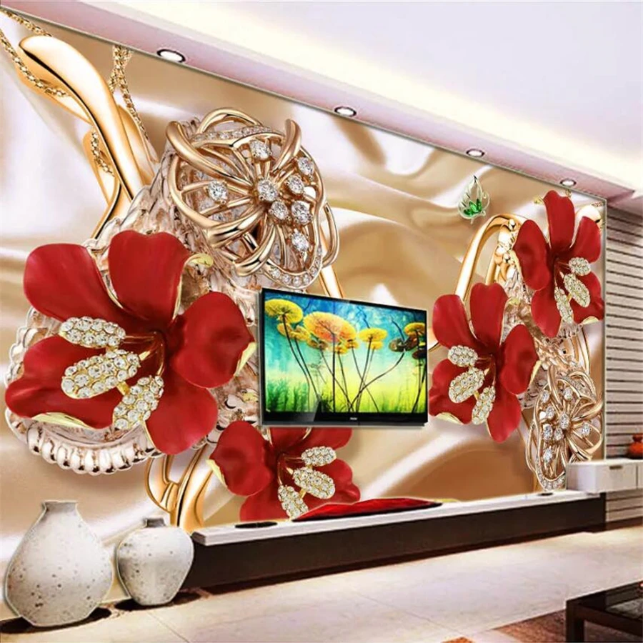 

beibehang Custom wallpaper 3d photo mural flower open rich jewelry flower TV background wall papers home decor papel de parede
