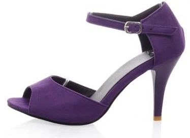 Новое поступление; женские летние модные пикантные босоножки на тонком высоком каблуке с открытым носком и ремешком на щиколотке; большие размеры 30-43; SXQ0917 - Цвет: Фиолетовый