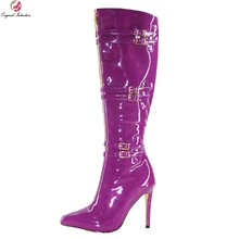 Оригинальное предназначение; Новинка; высококачественные женские сапоги до колена; сапоги с острым носком на тонком каблуке; модная фиолетовая обувь; женская обувь; американские размеры 4-10,5