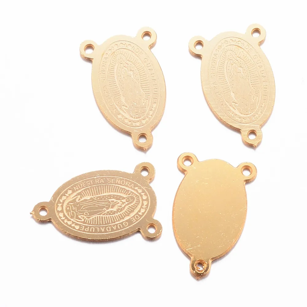 10pcs 304 Stainless Steel Chandelier Components Links Oval with Virgin Mary Golden 14x9x0.8mm Hole: 0.8mm | Украшения и