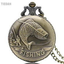 

Top Selling Fishing Design Antique Retro Vintage Pocket Watches Bronze Quarz Watch with Necklace Pendant for Man & Woman Gifts