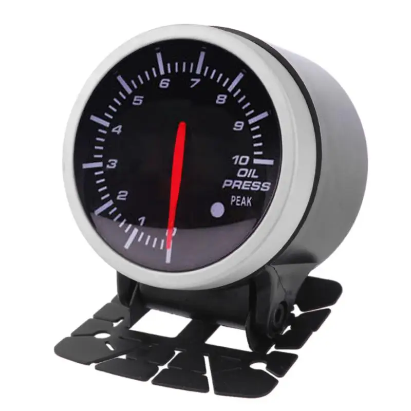 1Pcs 60mm 2.5in Racing Car Oil Pressure Gauge White+ Red Light Meter
