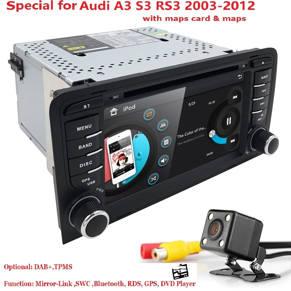 Top 7" Touch Screen Car CD DVD Player Stereo Radio GPS Navigation Audi A3 S3 SWC RDS DVBT TPMS DAB+BT CD EQ CAM-IN MAP SD USB Camera 4
