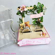 pro 1 шт заказное акриловое дерево розовый цветок медведь помолвка предложение свадебное украшение кольцо ручной работы подушка