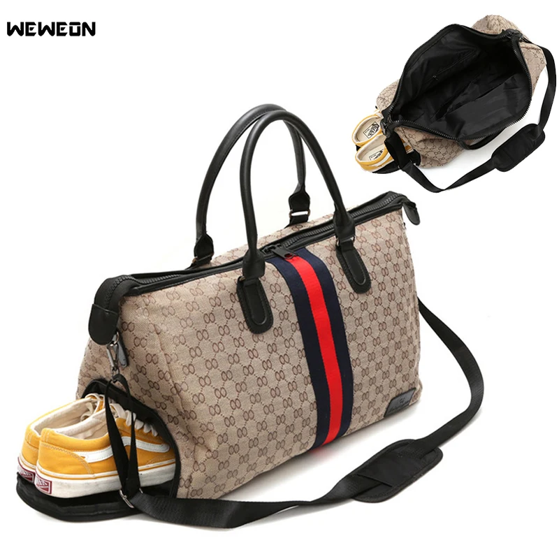 

Women Gym Bag Strips Contrast Color Sports Bag For Fitness With Shoe Pocket Portable Nylon Travel/Luggage bolsa Shoulder Handbag