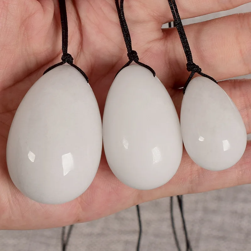 

LIUDADAO Drilled Jade Yoni Eggs Small Large White Jade Ben Wa Ball Kegel Balls Pelvic Floor Muscle Vaginal Exercise Body Health
