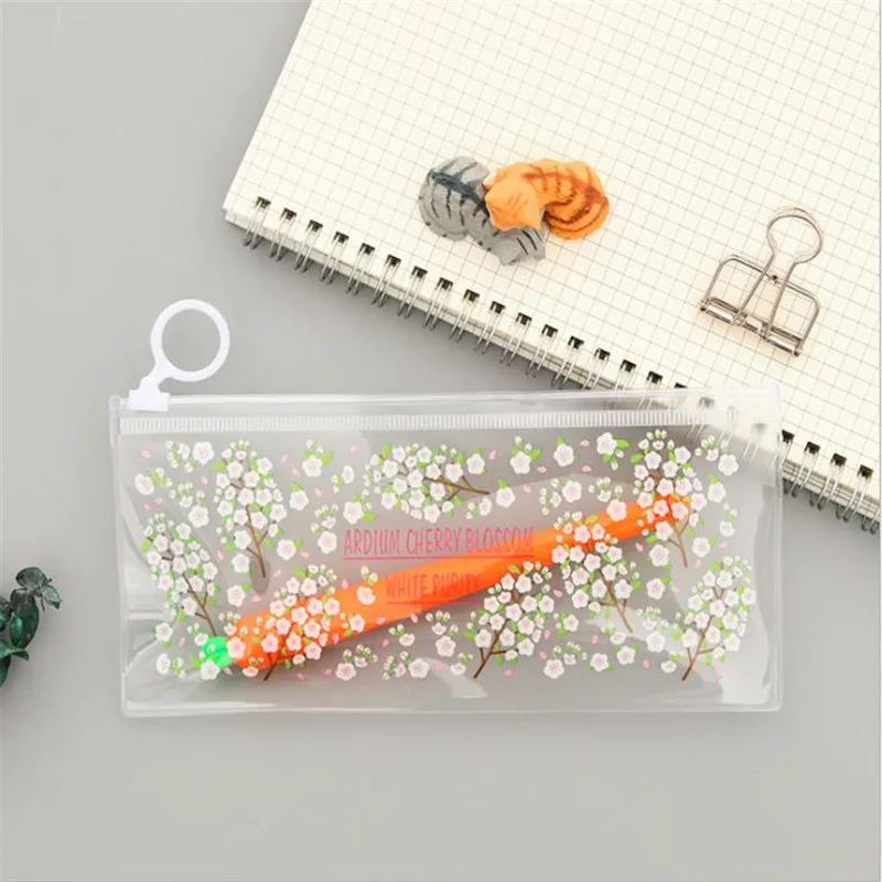 PVC Transparent Pencil Bags Mysterious Small Flowers Animals Waterproof Stationery Storage Office School Supplies Pencil Case