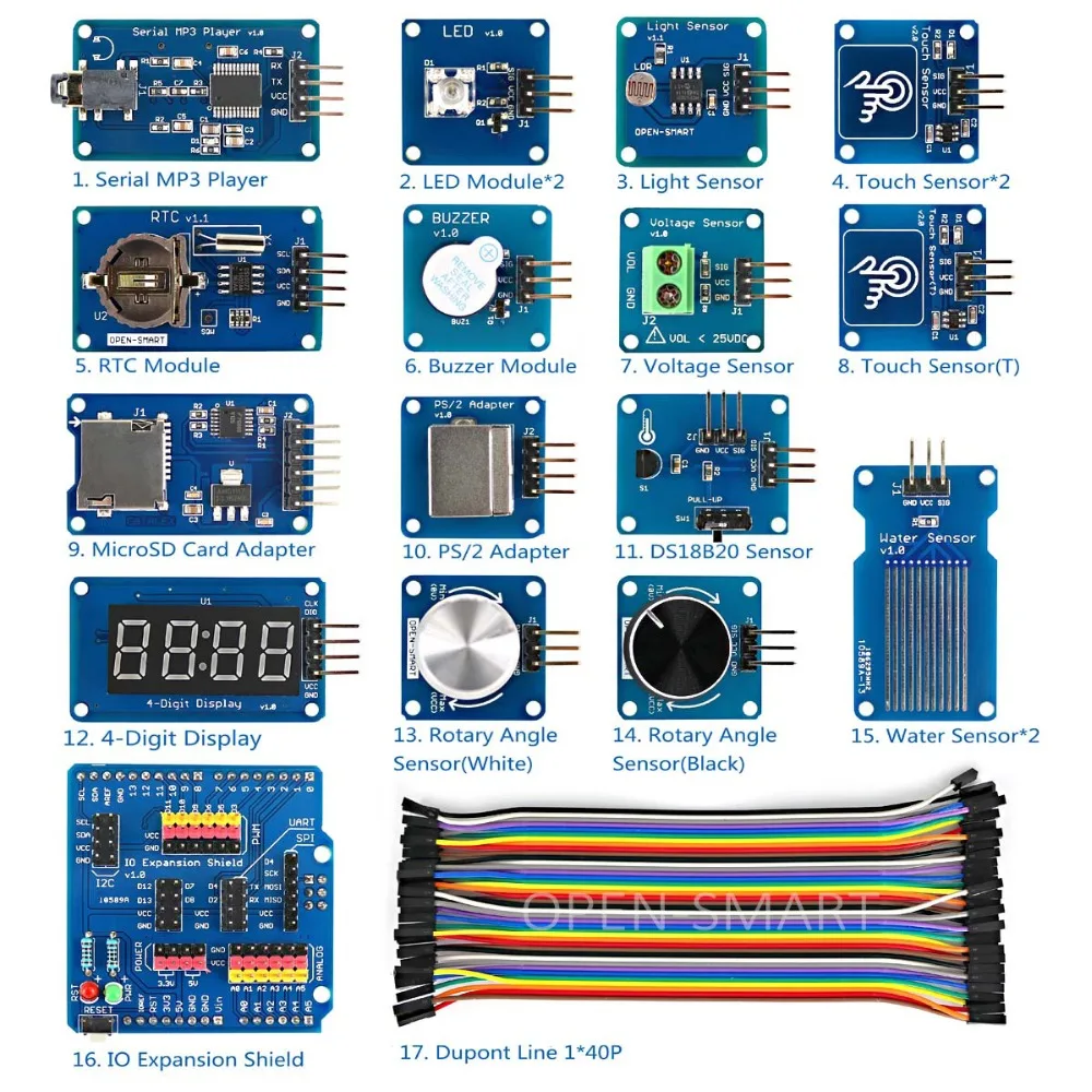 Online Kit de módulo de Sensor de alta calidad con protector de Sensor de expansión IO para Arduino UNO R3 Mega2560 R3 Kit de iniciación de Leonardo