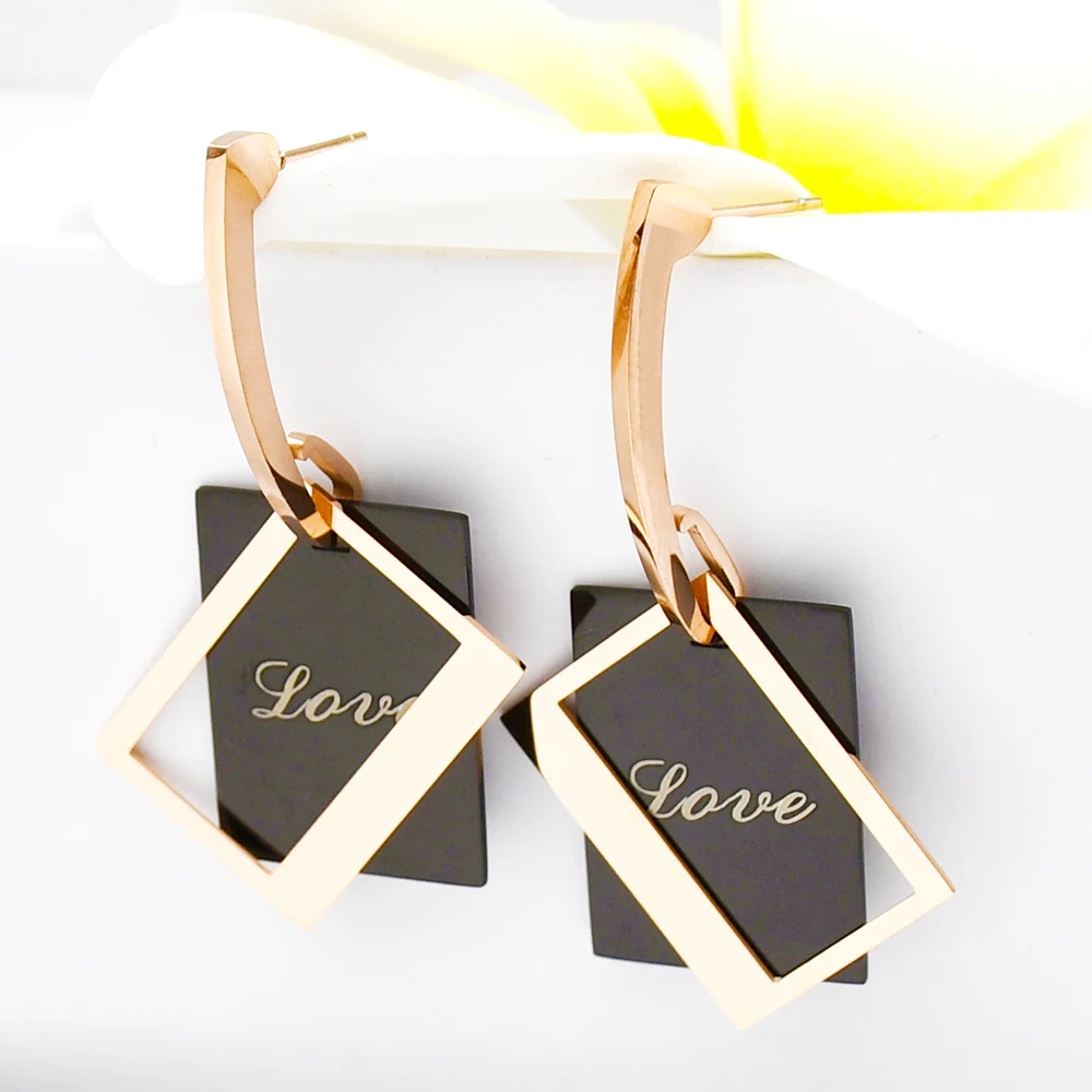 Серьги в оправе из розового золота модные женские серьги &quotLove&quot оптовая продажа