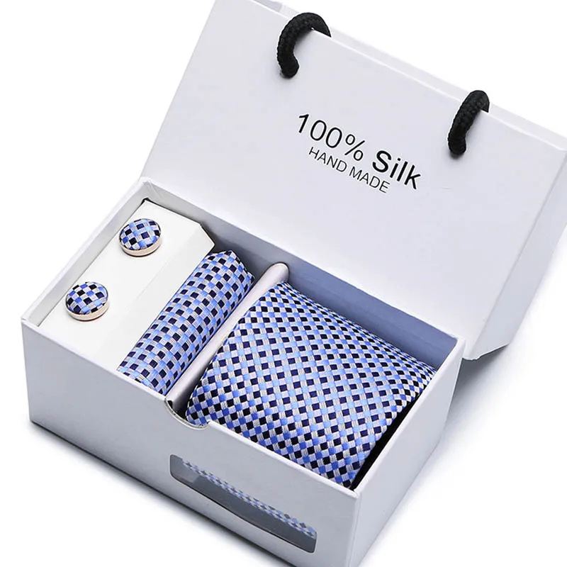 Дизайн набор галстуков с подарочной коробкой жаккардовый плетеный галстук шелковый галстук Hanky запонки наборы галстуков для свадебной вечеринки для мужчин - Цвет: SB23