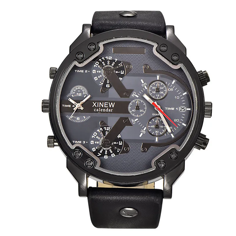 

Famous Designer Mens Watches Top Brand Luxury Quartz Watch Leather Strap Big Face Military Clock Date relogio masculino