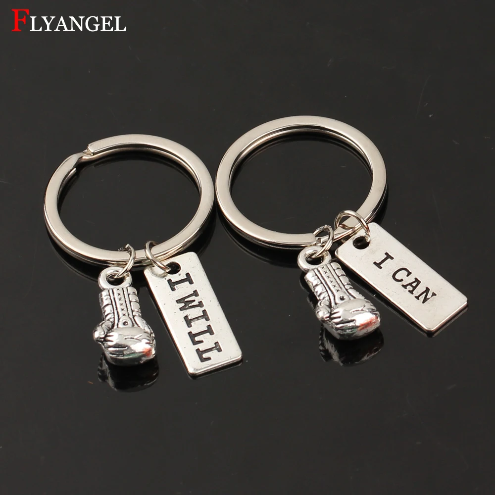 

Boxing Gloves Keychain Trainer Gym Gifts Charm Inspirational Keyring Motivation I CAN I WILL Bodybuilder Crossfit Jewelry Gift