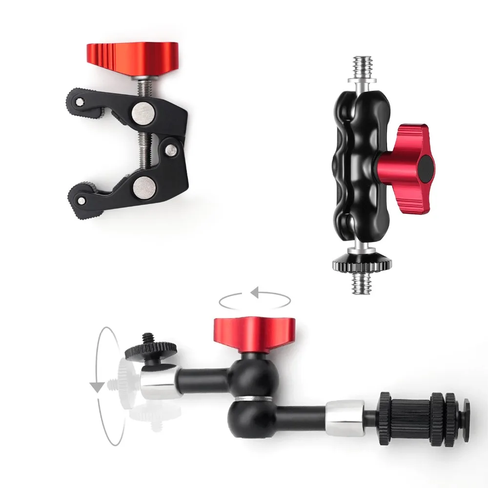 

Moman Multi-function Super Clamp +Double Ball Adapter +Friction Articulating Magic Arm For DJI Zhiyun Gimbal DSLR Camera Monitor