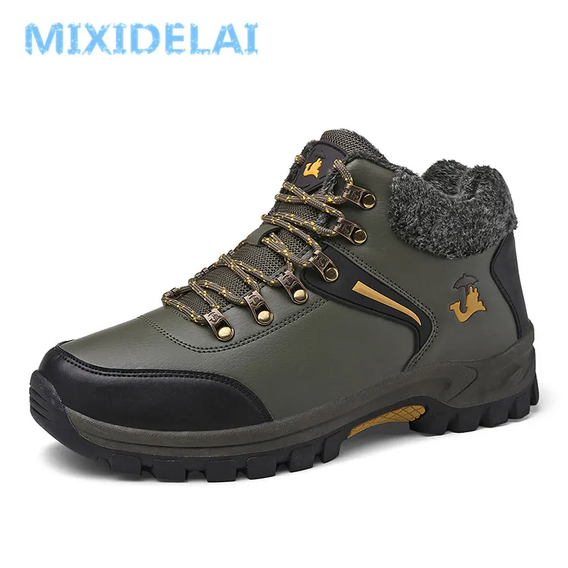 

MIXIDELAI Plus size Men Boots Winter Warm Snow Boots With Fur Men Ankle Boots Work Shoes Men Footwear Fashion Rubber Ankle Shoes