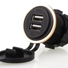 Золотой Алюминий кольцо красный свет Dual USB Зарядное устройство разъем Мотоцикл лодка для автомобилей с подсветкой свет с декоративными Алюминий кольцо