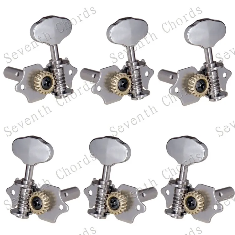 A Set 3R3L Chrome Open Gear String Tuners Tuning Pegs Key