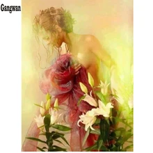 Полный квадратный/круглый 5D DIY Алмазная картина женщина цветок лилии фото на заказ Вышивка крестом, вышивка мозаикой из стразов Декор ванной комнаты