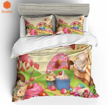 

2/3 Pcs3D Sugar Candy ice cream Bedding Set With Pillowcase Polyester Printed Bed Linen Duvet Cover Quilt Cover Set HomeTextile
