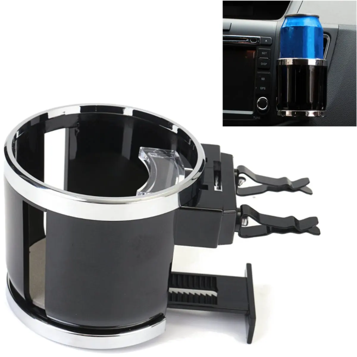 Cup Holder Chrome Universal Car Van Air Vent /W Clip on Water Bottle