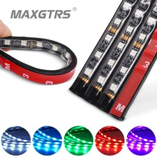 4 шт. автомобильный музыкальный контроль RGB ленточный светильник комплект Гибкая атмосферная лампа для ног автомобильный бампер задний нижний светильник с ИК-пультом дистанционного использования