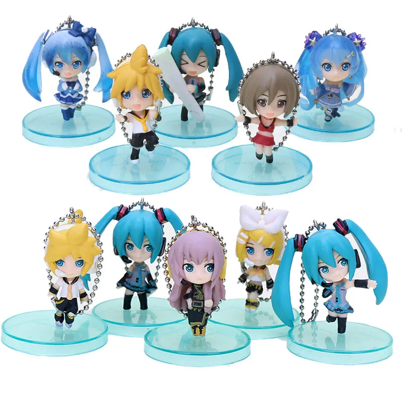 

10pcs/set Vocaloid Hatsune Miku Kagamine Ren Meiko Snow Miku Rinto Lenka PVC Figures Toys Pendants Dolls