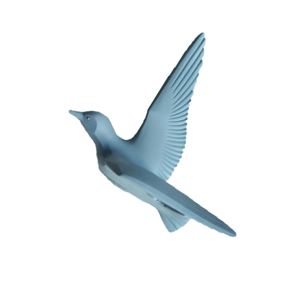 5pcs Nautical Resin 3D Birds Wall Art Murals Flying Seagull Sculpture Bedroom Wall Stickers DIY Home Hotel Decor Blue