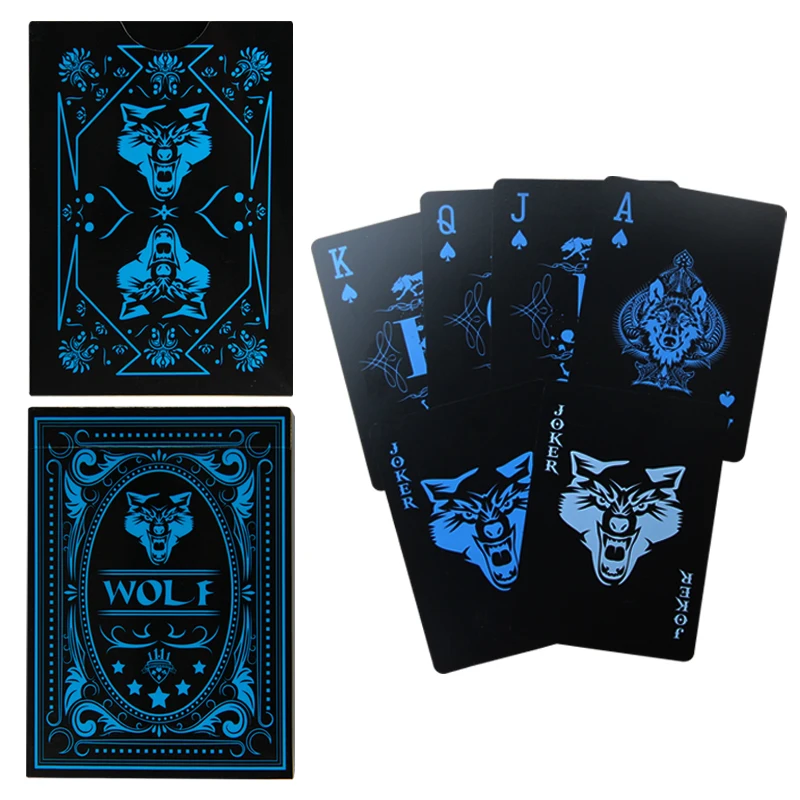 Wolf Poker водонепроницаемый пластиковый ПВХ игральные карты набор черных карт для